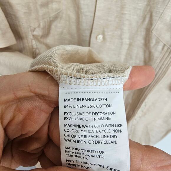 Cubavera Linen Shirt Tan Button Front Short Sleeve Collared Shirt Men 2XLT - Picture 8 of 9